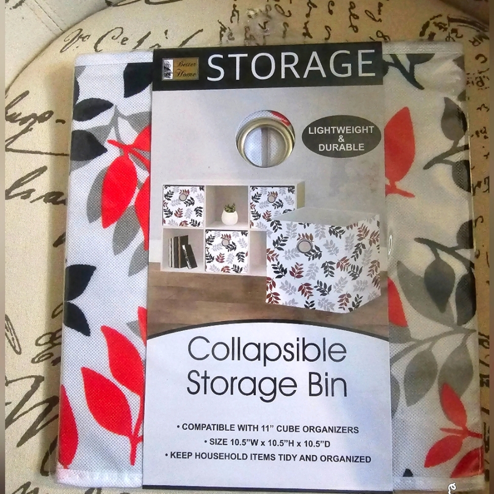 BETTER HOME Collapsible storage bin cube 10.5x10.5x10.5 NWT Red/blk/gray design